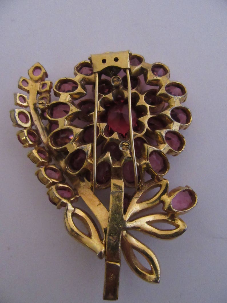 Large Hot Pink Crystal Flower Pin Vintage 1940s