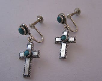 Vintage Harvery Era Vintage Sterling Cross Earrings