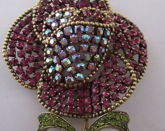 Vintage "Weiss" Pink Rhinestone Large Flower Brooch