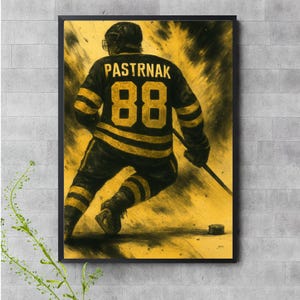 Vintage Hockey Art: David Pastrnak Boston Bruins Digital Poster for Sports Fans and Man Caves | NHL Retro Decor| Trendy #88 Poster.
