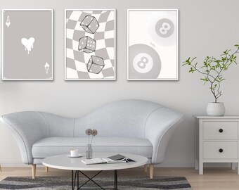 Casino Art Print Set – Minimalist Playing Card, Dice & 8 Ball (Digital Download)