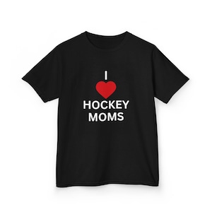 Youth Hockey Shirt – ‘I Heart Hockey Moms’ Kids T-Shirt – Funny Rink Apparel, Gift for Young Hockey Players