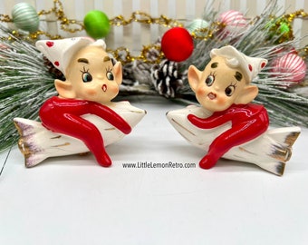 Vintage Relco Pixies Riding Rockets Salt & Pepper Shakers Atomic Age Kitschmas