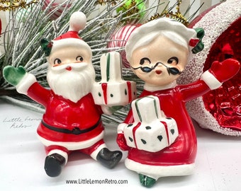 Lefton Santa and Mrs. Claus package clips EUC