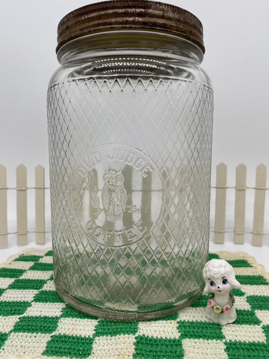 Vintage Huge Old Judge Coffee Glass Jar With Diamond Pattern Etsy