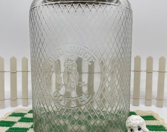 Vintage huge Old Judge Coffee glass jar with diamond pattern