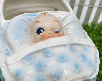 Vintage Lefton baby boy planter vase