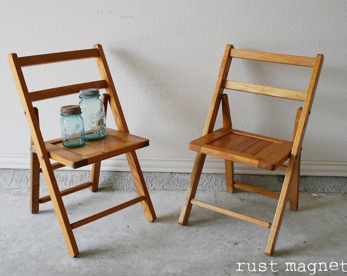 Two Children's Midcentury Wooden Folding School Chairs Etsy
