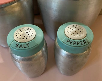 Turquoise Kromex salt and pepper shakers