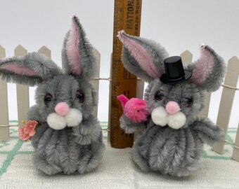 LARGE vintage chenille pipe cleaner bunnies, set of 2