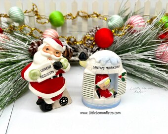 Santa dictating his Christmas list to his typing elf: Lefton salt/pepper set URGENT REQUEST