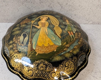 Palekh Lacquer Box 1992  The Slipper Bashmachka  Signed Krasnov  Hand-Painted