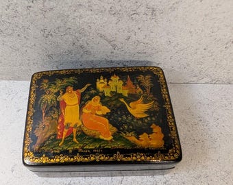 1839年19CアンティークヘレンドSH上海シノワズリ☆ケース付★金彩☆希少 Vintage Russian Nanex Signed Lacquer Cherypoyka Handpainted Palekh