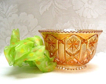 Marigold Carnival Glass Nut Bowl, Star and File Pattern by Imperial Glass