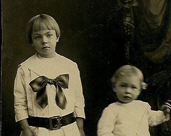 Antique Real Photo Post Card of Two Little Girls circa 1910s