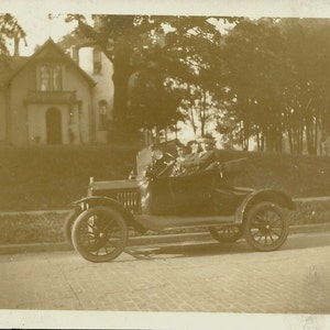 Vintage Photo of People in Old Car, Sepia Tones, Real Photo Post Card