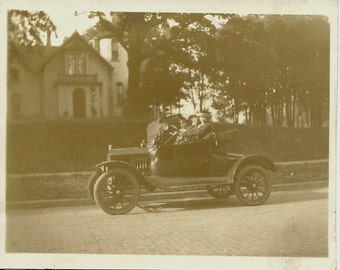 Vintage Photo of People in Old Car, Sepia Tones, Real Photo Post Card