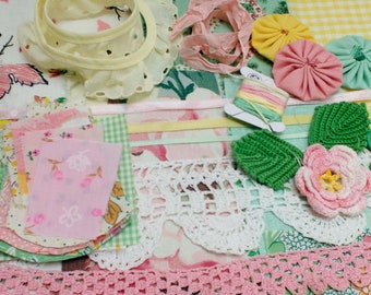 April Blossoms Slow Stitch Kit, Fabric Bundle for Fabric Art, Junk Journal, Textile Art