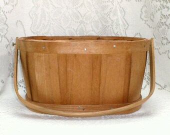 Vintage Basketville Split Wood Basket, Movable Handle