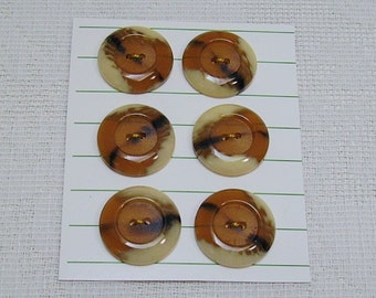 Large Sewing Buttons, Tan and Beige with Black Stripes, Set of Six