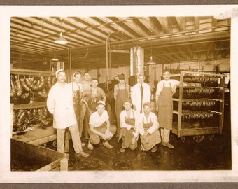 Vintage Photo of Sausage Makers circa 1920s, Butchers, Sepia Cabinet Card
