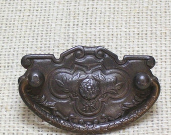 Ornate Crest Drawer Pull, Stamped Metal, Circa 1920s