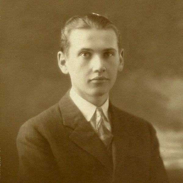 Vintage Photo of a Man in a Pin Striped Suit circa 1920s in Sepia