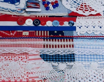 Americana Slow Stitch Kit, Fabric Bundle for Fabric Art, Junk Journal, Textile Collage