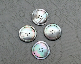 Mother of Pearl Large Sewing Buttons, Gray Iridescent, Set of Four