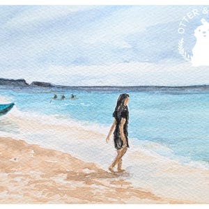Original Watercolor Girl on Beach Giclée Art Print - Coastal Decor, Beach House Wall Art, Ocean Lover Gift, Seaside Nature Print