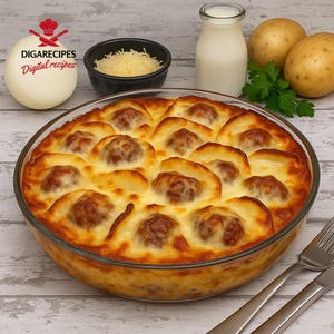BEST RECIPE For French-Style Baked Potatoes with Meatballs and Cheese | Printable Recipe PDF