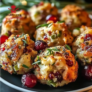 Best Recipe for Easy Cranberry Turkey Stuffing Balls | Holiday Leftovers Made Delicious | Printable Recipe PDF | Instant Download