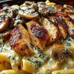 Chicken Mushroom Pasta Recipe: Creamy Garlic Sauce (Instant Download PDF)