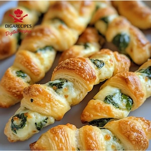 Best Recipe for Parmesan and Spinach Cheese Twists | Savory Puff Pastry Snack | Easy Party Appetizer |Printable Recipe PDF |Instant Download
