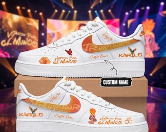 Karol G Viajando Por El Mundo Tropitour 2026 Air Force 1 Shoes, Limited Edition White Sneakers, Concert Streetwear Fan Gift