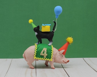 Pig and Cat Barnyard Birthday Cake Topper, Farm Animal Cake Topper, Pig Cake Topper, Farm Cat Cake Topper