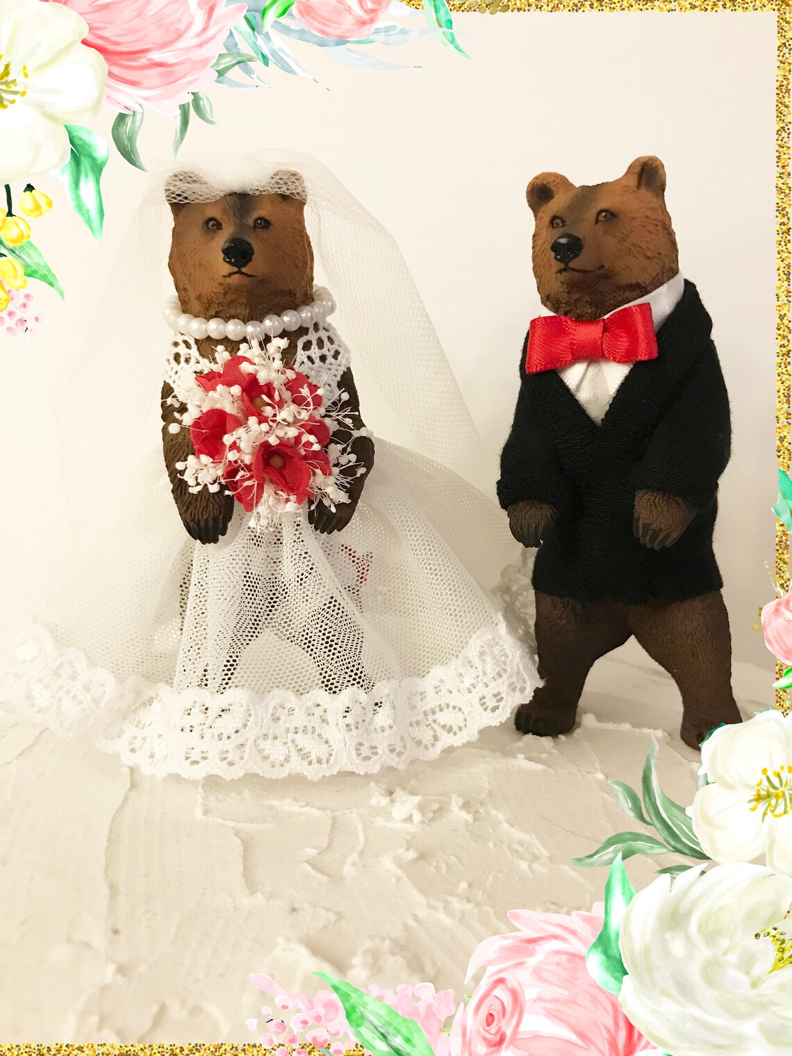 Bear Wedding Cake Topper Mr. and Mrs Bear Bear Love