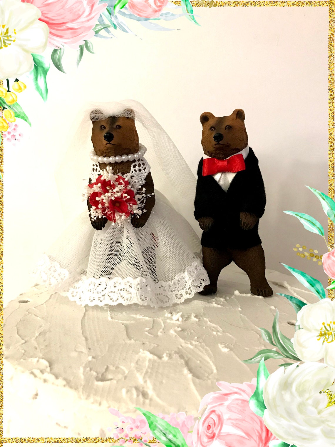 Bear Wedding Cake Topper Mr. and Mrs Bear Bear Love