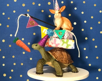 Tortoise and the Hare Birthday Animal Cake Topper, Rabbit Cake Topper, Turtle Cake Topper, Tortoise Cake Topper, Animal Cake Topper