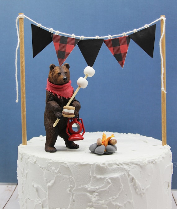 Grizzly Bear Cake Topper Camping Theme Party Bear Happy Etsy