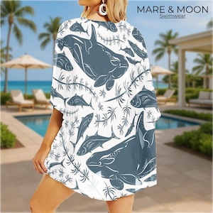 Whale Print Kimono Cover-Up: Tropical Beach Wrap