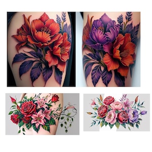 Custom birth flower Floral Tattoo Design Bundle Digital Download, Boho Botanical Temporary Tattoo, Line Art Flower Tattoo,Tattoo Flash Sheet