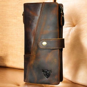 Cartera larga para hombre, billetera de cuero plegable. Carteras largas para hombre, billetera de cuero, billetera alta. Personalización gratuita, el mejor regalo para él.