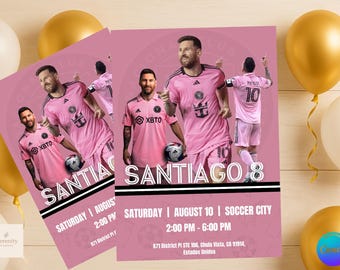 Messi Birthday Invitation Inter Miami | Pink Soccer Party Editable Template | Digital Download
