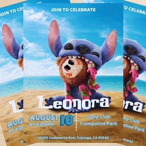 Convite de aniversário de Lilo e Stitch | Modelo fofo para festa na praia | Convite Canva para Menina | Download instantâneo