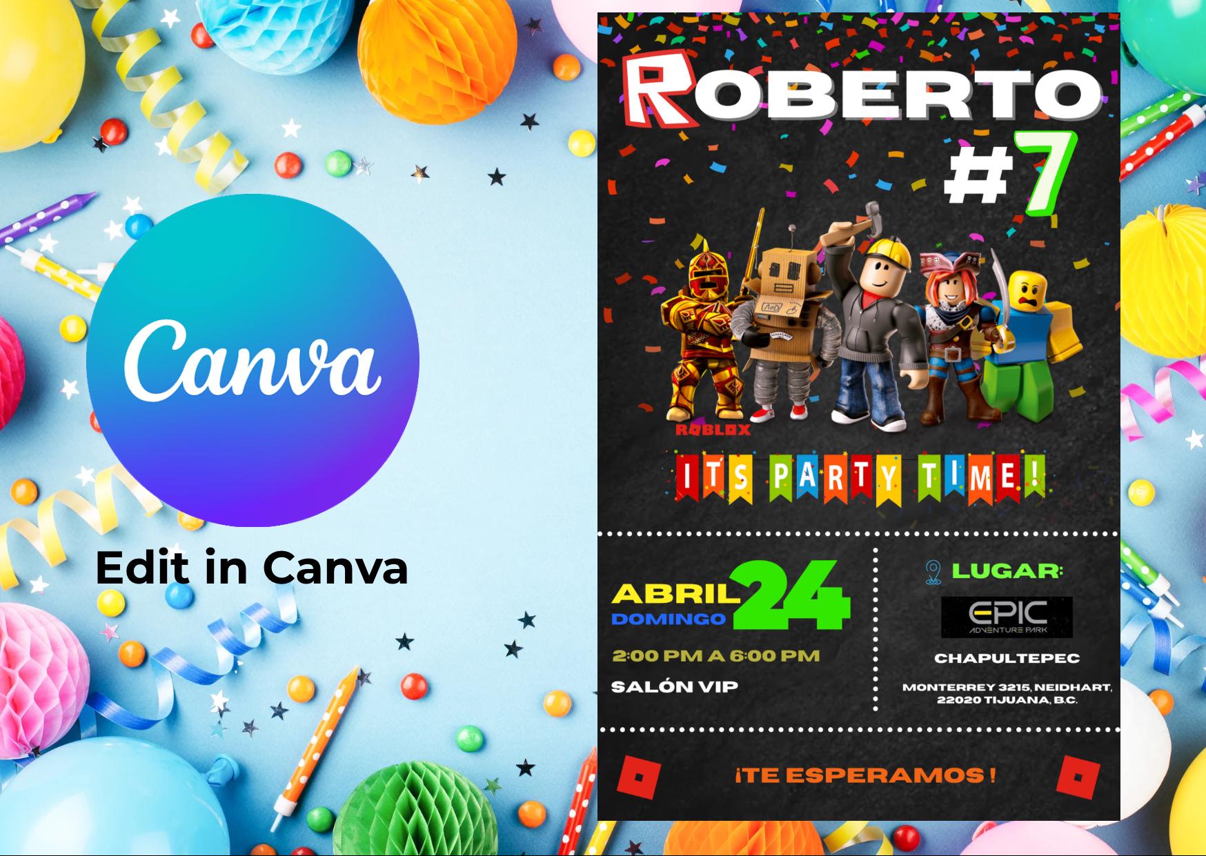 Roblox Birthday Invitation - Editable Canva Template - Gamer Party for ...