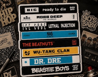 90s Hip Hop Cassette Stickers | Retro Music Decor | Vintage Vibe Art