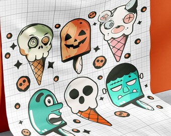 Halloween Popsicle Clipart SVG: Spooky Summerween Ice Cream Designs