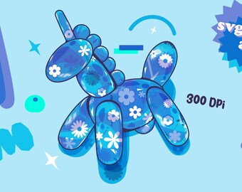 Unicorn Balloon Animal - SVG, PNG, EPS - clipart, cut file