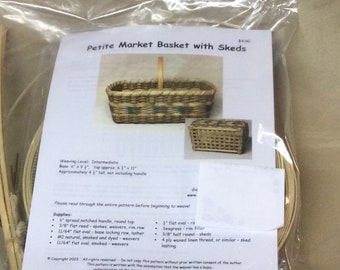 Basket Weaving KIT with Instructions to Weave the “Petite Market Basket”, Accent Color of Dark Green